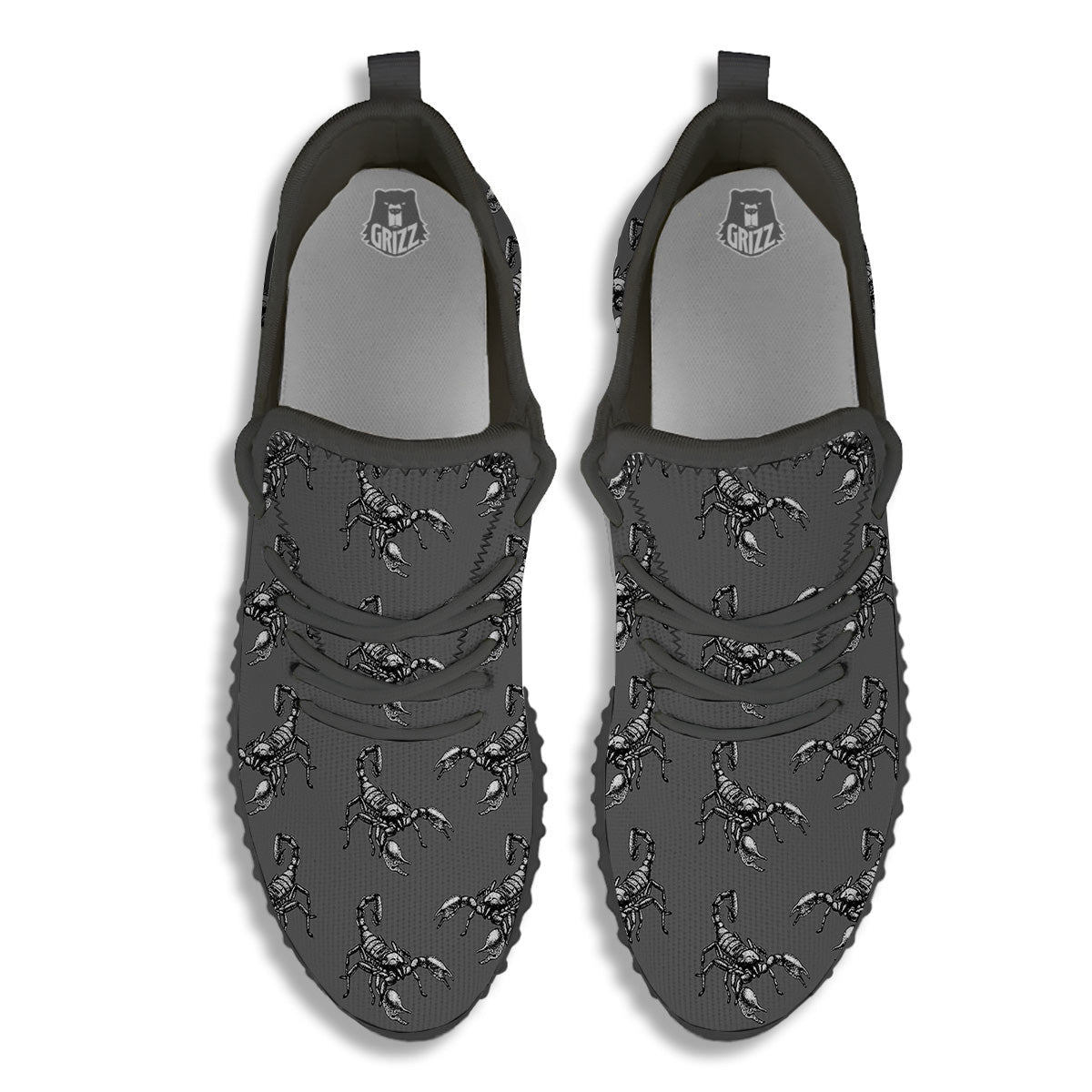 Grey Hand Drawn Scorpion Print Pattern Black Walking Shoes-grizzshop