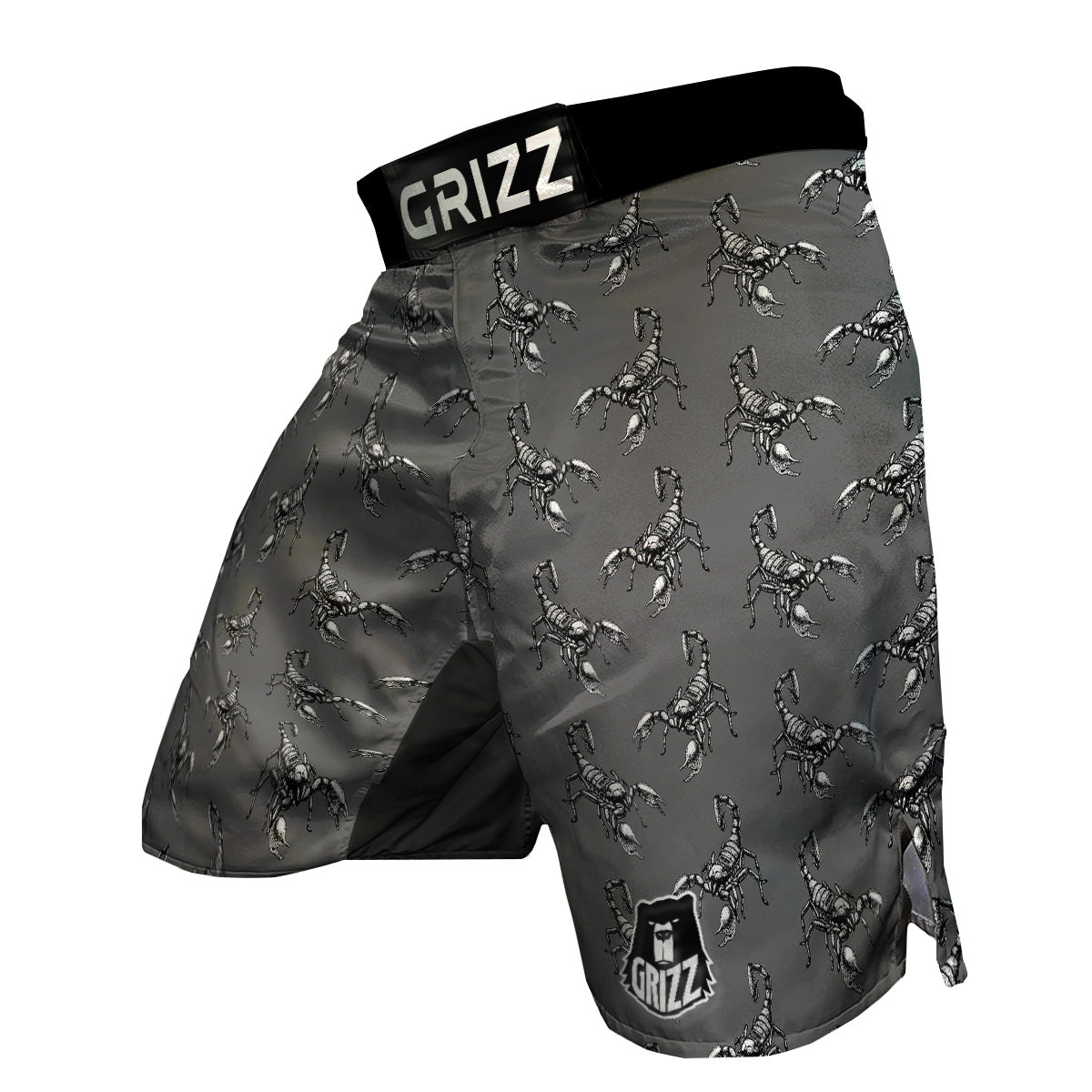 Grey Hand Drawn Scorpion Print Pattern MMA Shorts-grizzshop