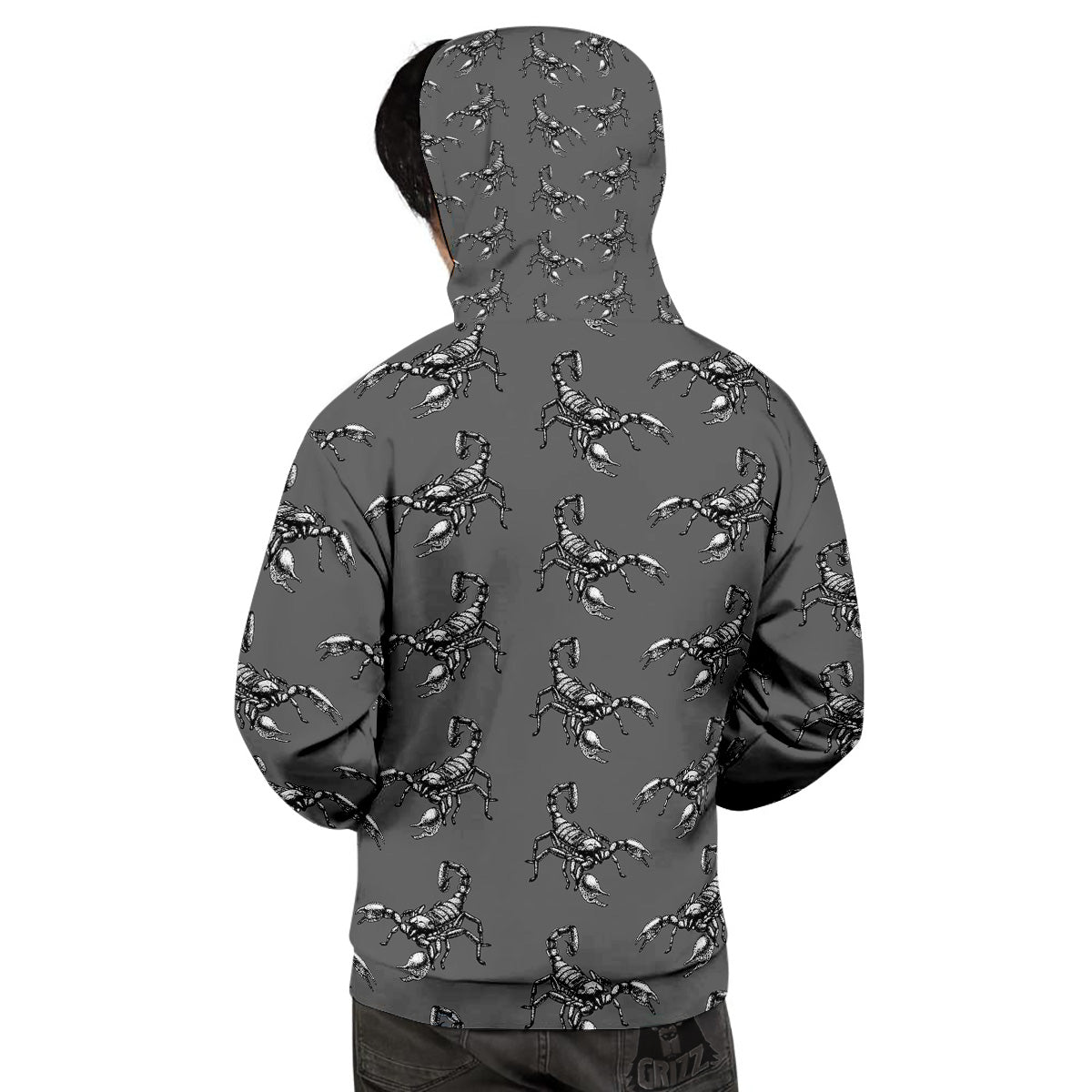 Grey Hand Drawn Scorpion Print Pattern Men's Hoodie-grizzshop