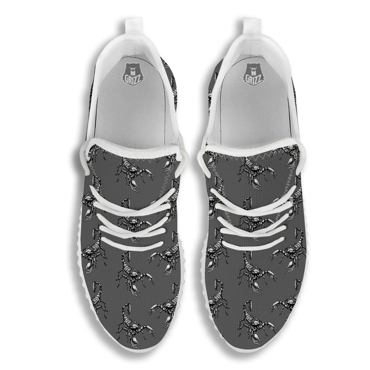 Grey Hand Drawn Scorpion Print Pattern White Walking Shoes-grizzshop