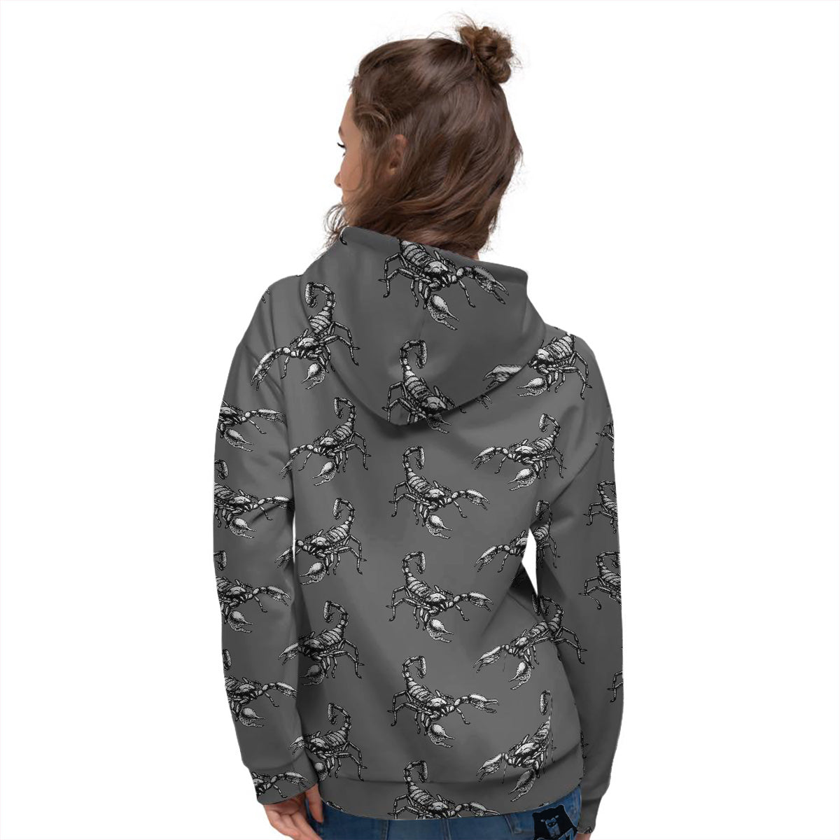 Grey Hand Drawn Scorpion Print Pattern Women's Hoodie-grizzshop