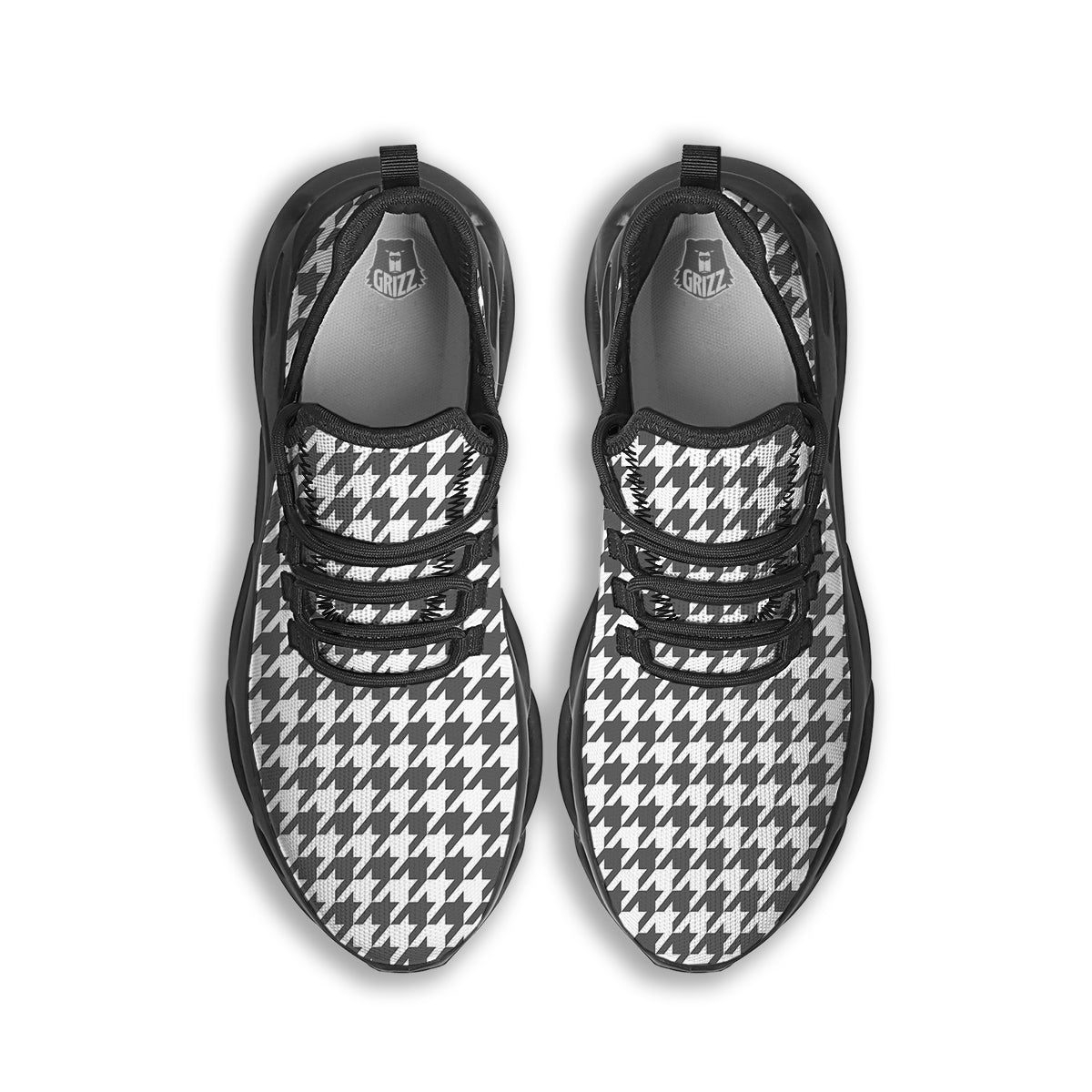 Grey Houndstooth Print Black Running Shoes-grizzshop