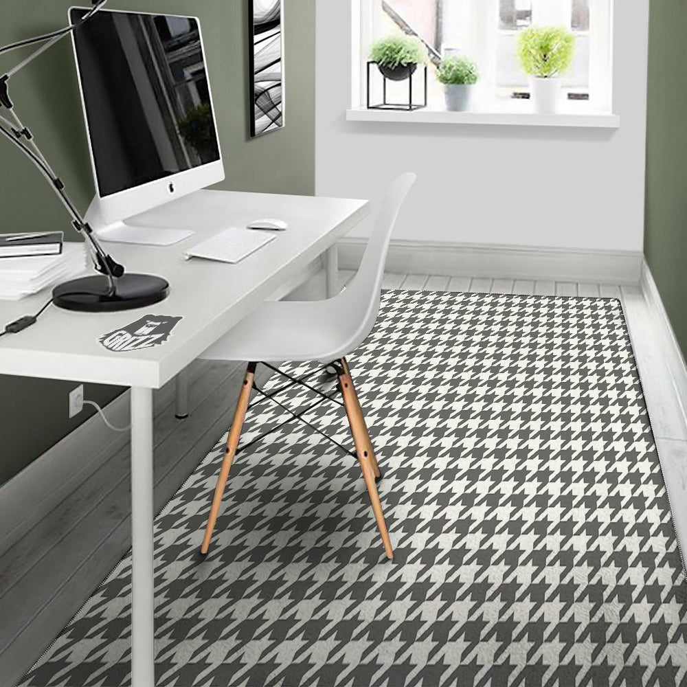 Grey Houndstooth Print Floor Mat-grizzshop