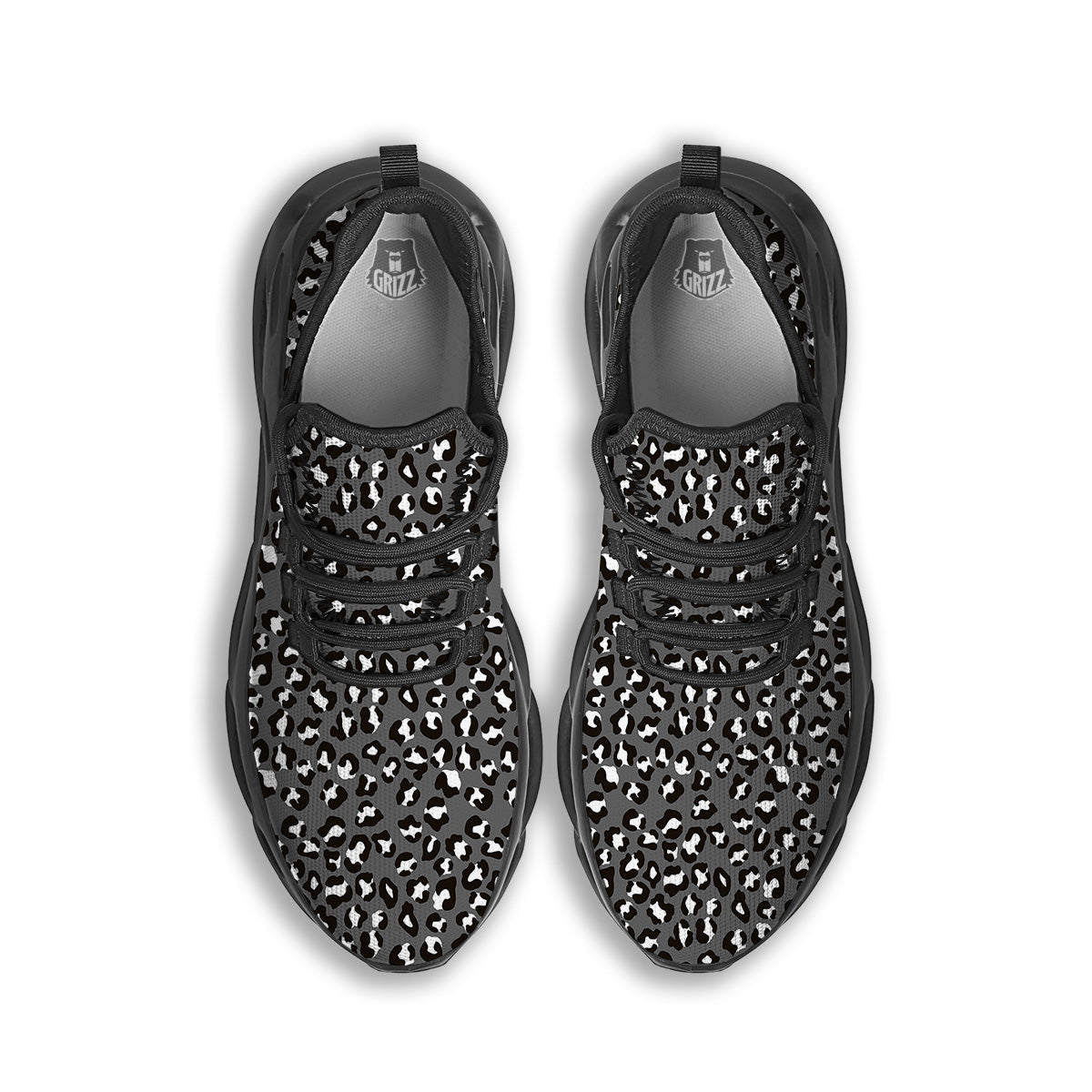 Grey Leopard Print Pattern Black Running Shoes-grizzshop