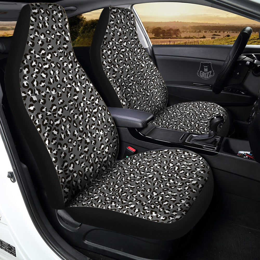 Grey Leopard Print Pattern Car Seat Covers-grizzshop