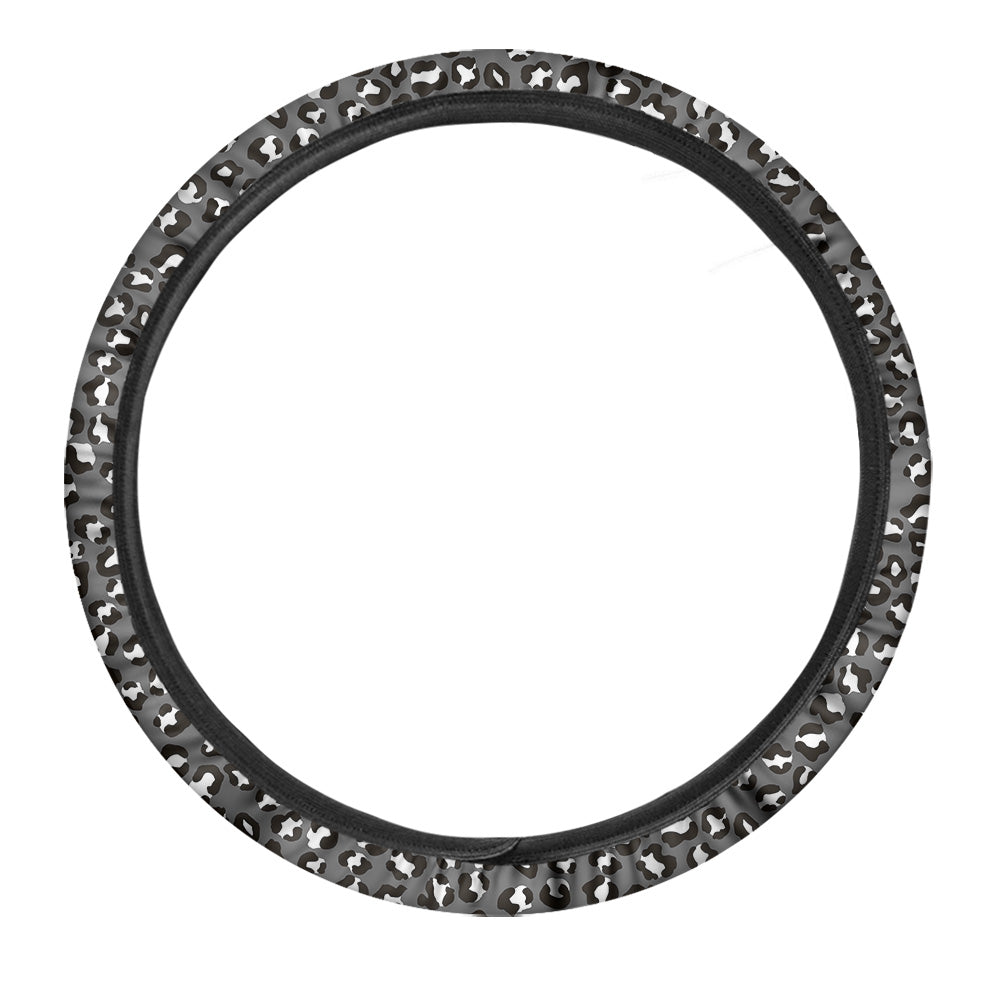 Grey Leopard Print Pattern Car Steering Wheel Cover-grizzshop