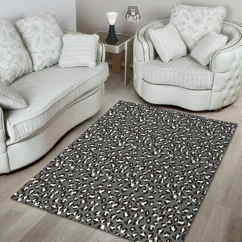 Grey Leopard Print Pattern Floor Mat-grizzshop