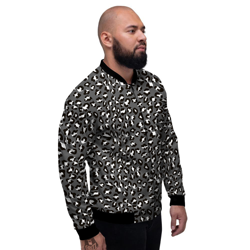 Grey Leopard Print Pattern Men's Bomber Jacket-grizzshop