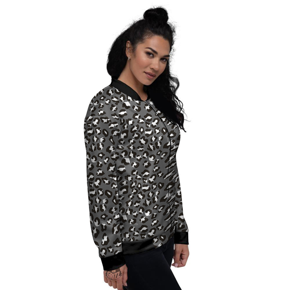 Grey Leopard Print Pattern Women's Bomber Jacket-grizzshop