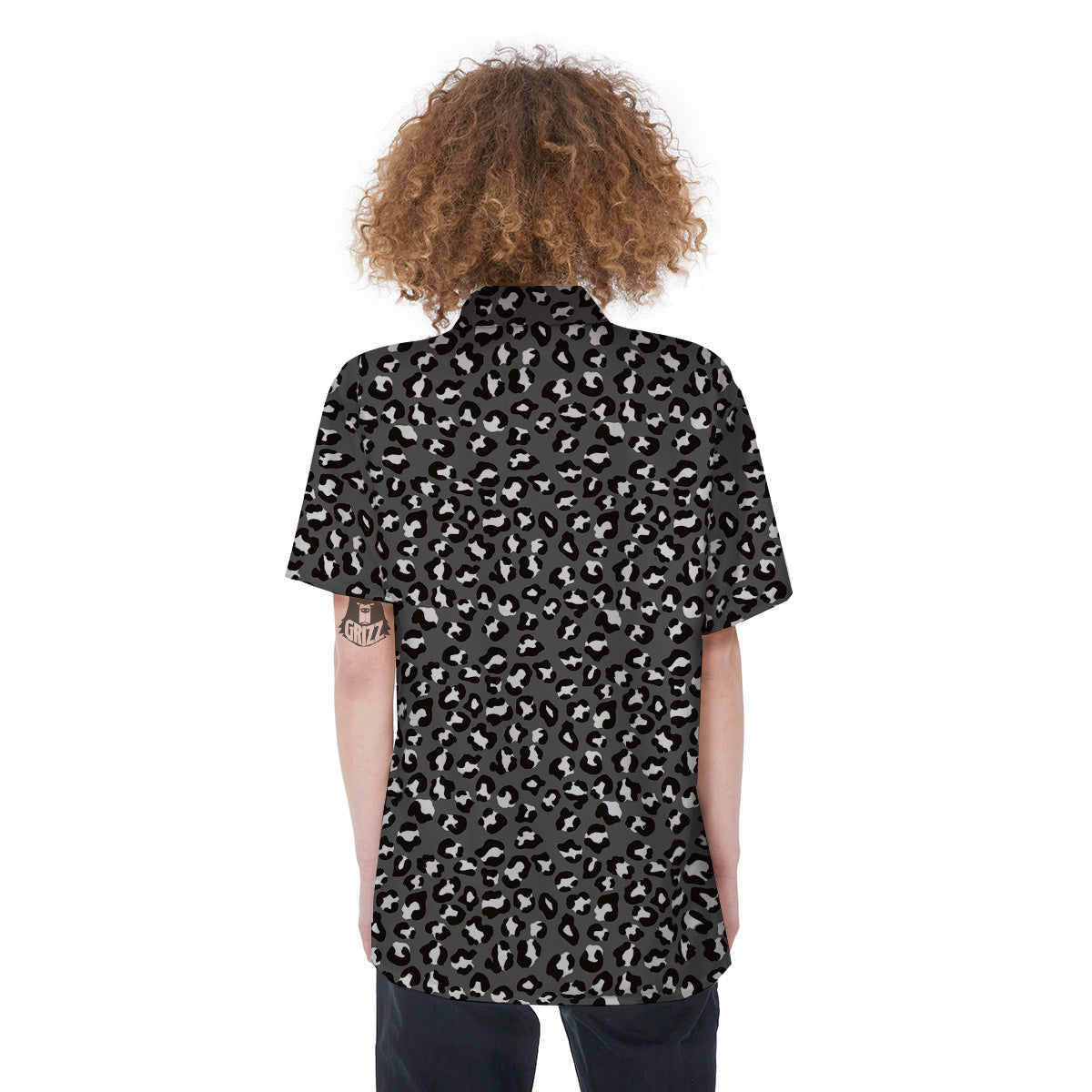 Grey Leopard Print Pattern Women's Short Sleeve Shirts-grizzshop