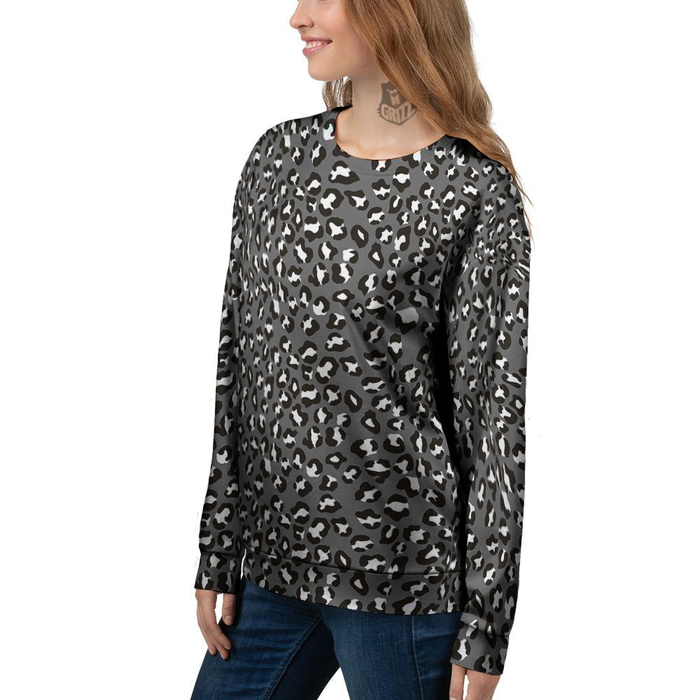 Grey Leopard Print Pattern Women's Sweatshirt-grizzshop