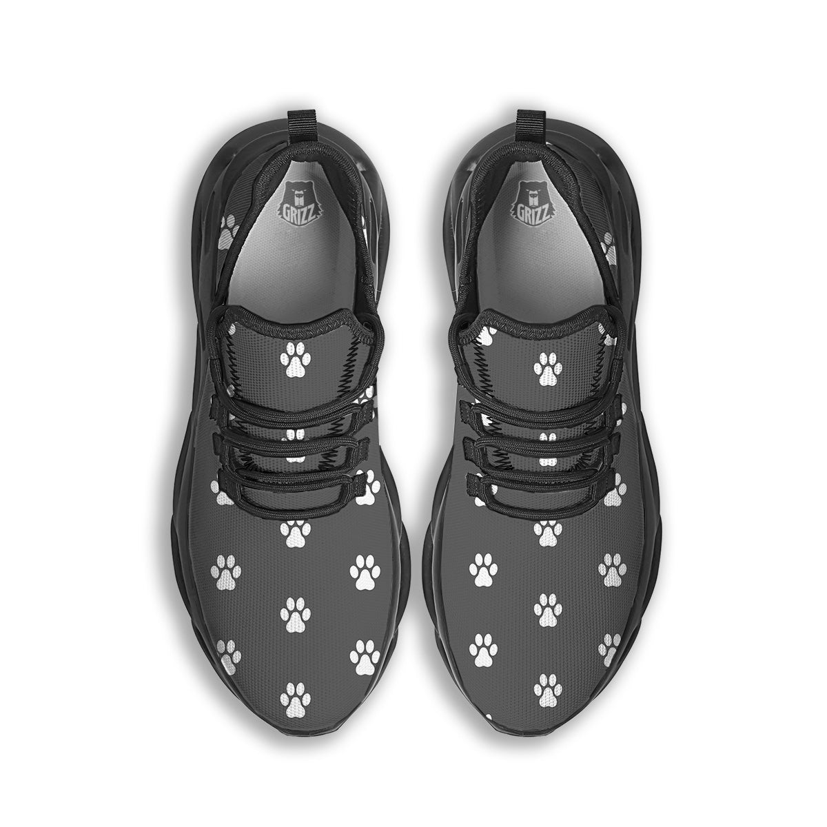 Grey Paw Print Black Running Shoes-grizzshop