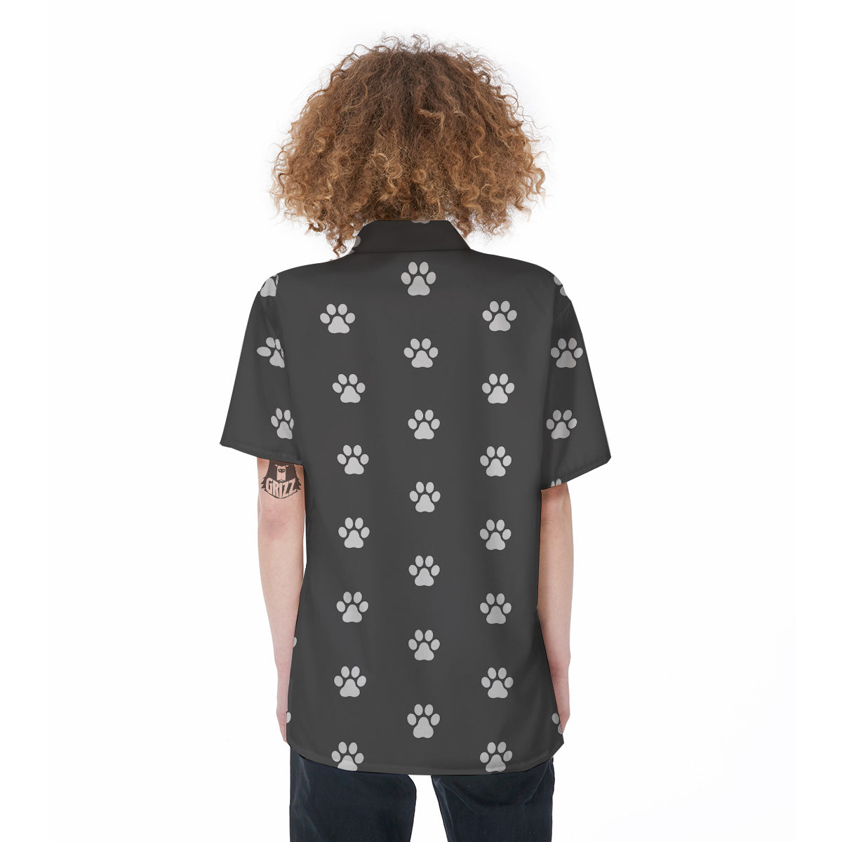 Grey Paw Print Women's Short Sleeve Shirts-grizzshop