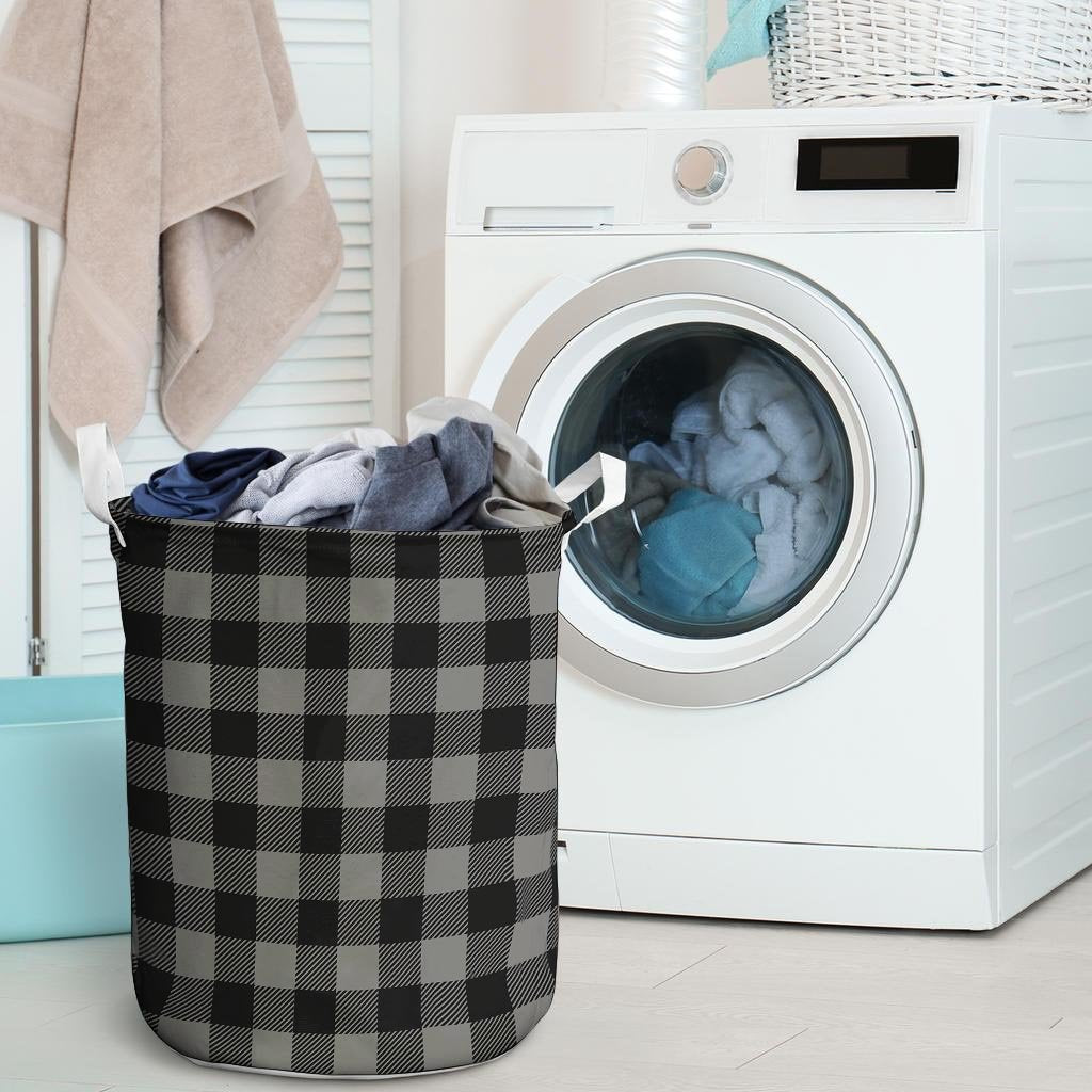 Grey Plaid Laundry Basket-grizzshop