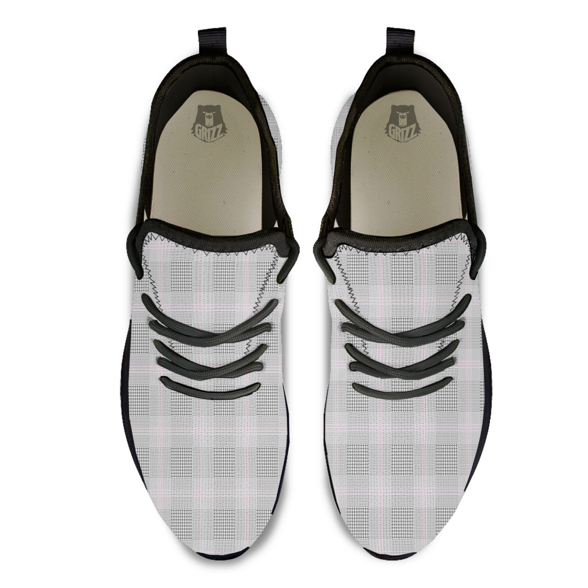Grey Prince Of Wales Check Print Black Athletic Shoes-grizzshop