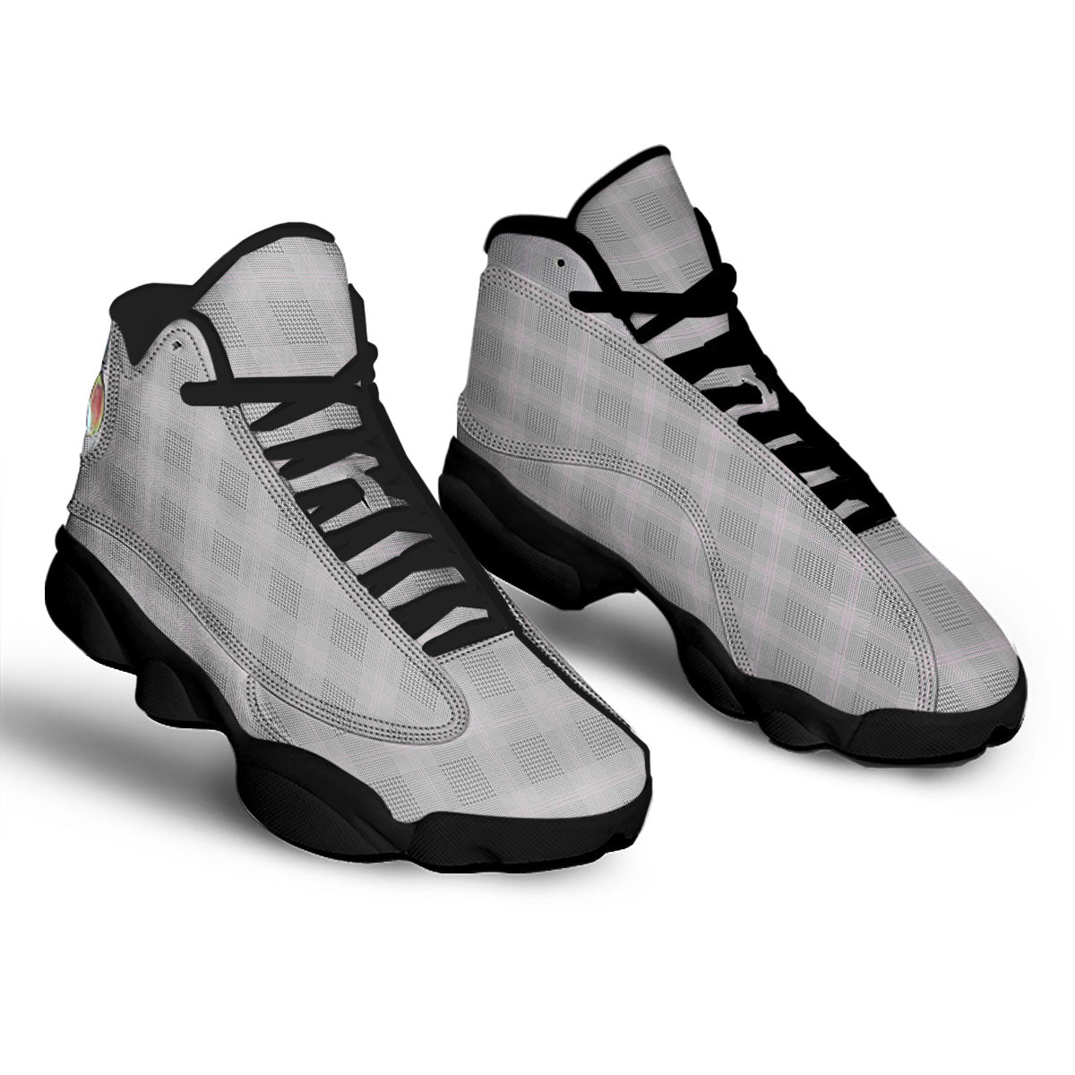 Grey Prince Of Wales Check Print Black Basketball Shoes-grizzshop
