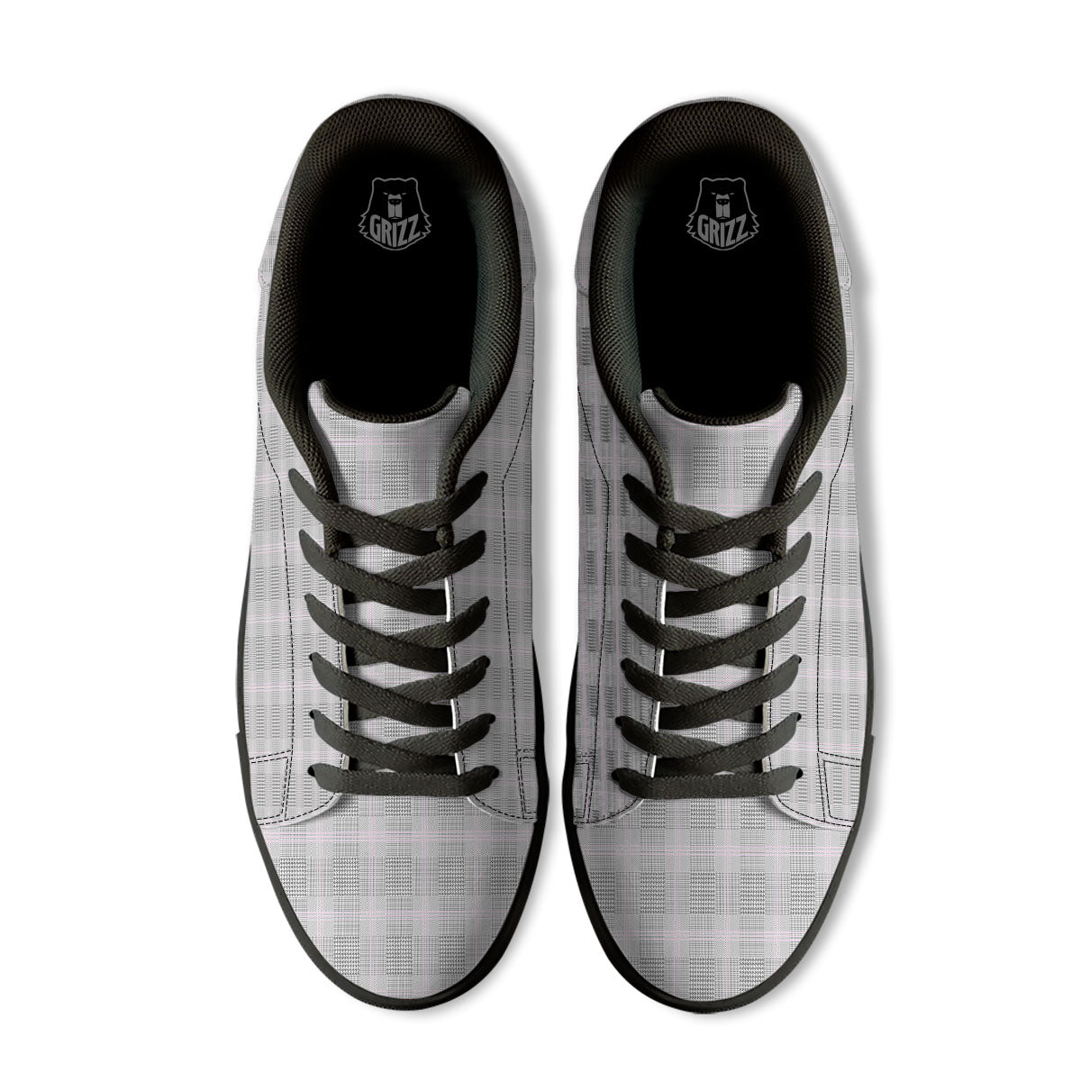 Grey Prince Of Wales Check Print Black Low Top Sneakers-grizzshop