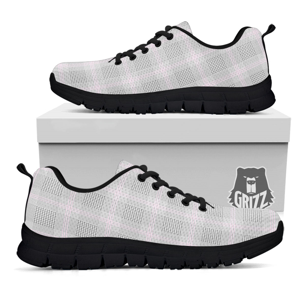 Grey Prince Of Wales Check Print Black Sneaker-grizzshop