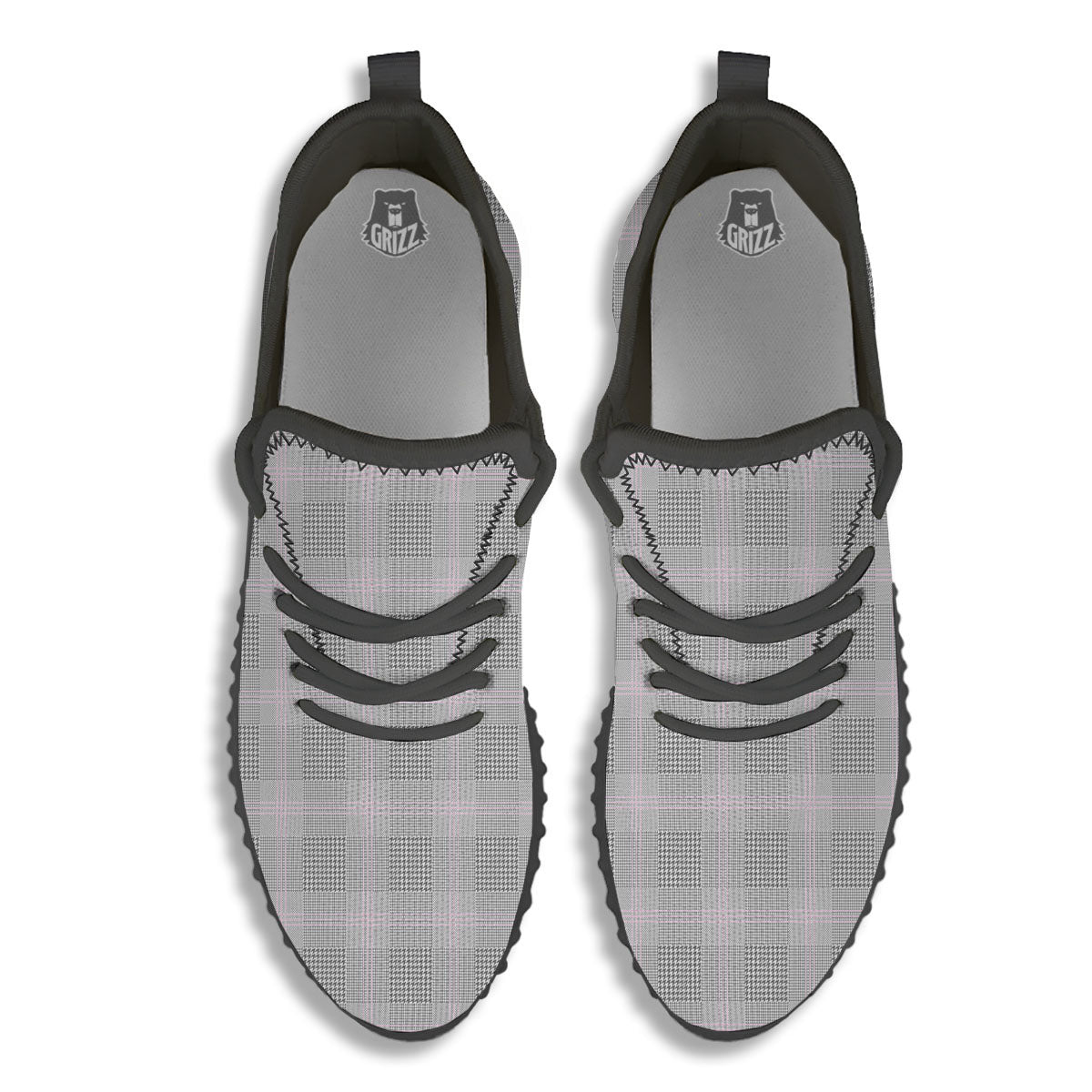Grey Prince Of Wales Check Print Black Walking Shoes-grizzshop