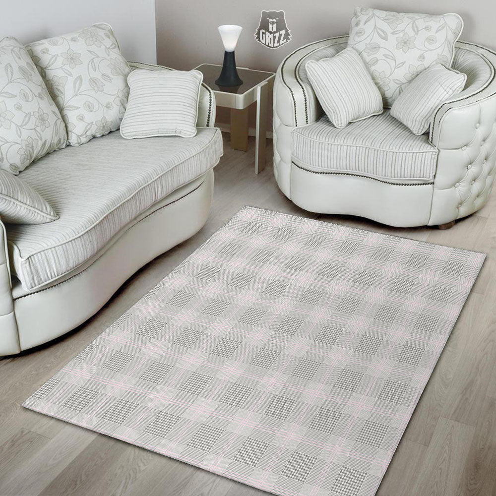 Grey Prince Of Wales Check Print Floor Mat-grizzshop