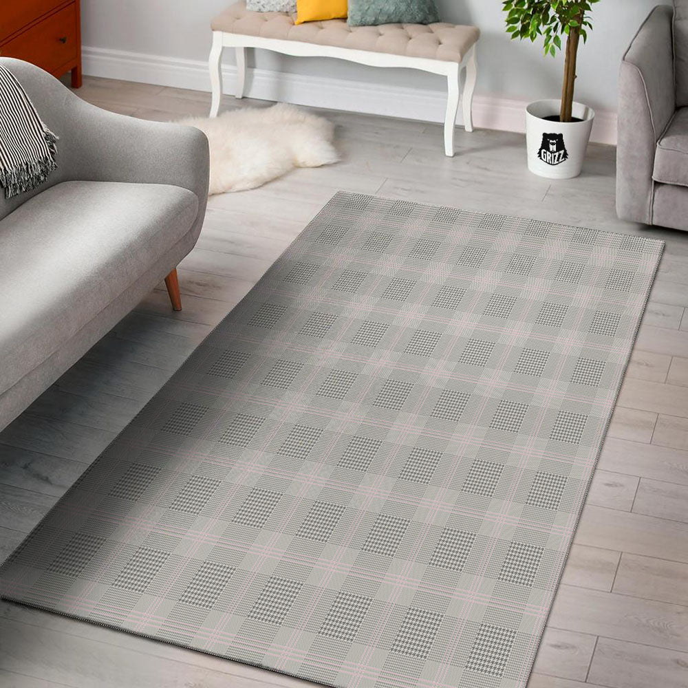 Grey Prince Of Wales Check Print Floor Mat-grizzshop