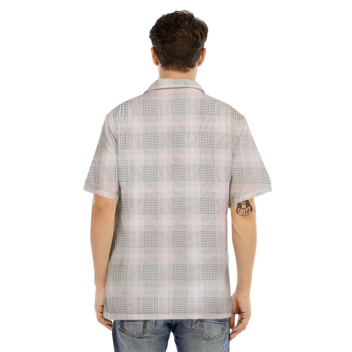 Grey Prince Of Wales Check Print Men's Hawaiian Shirt-grizzshop