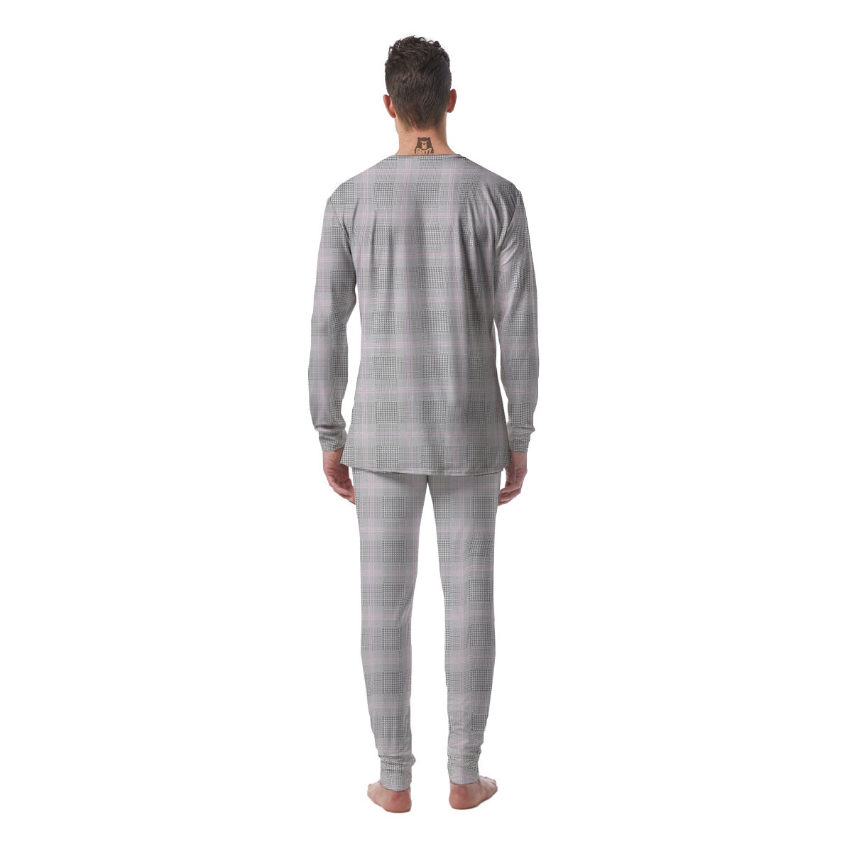 Grey Prince Of Wales Check Print Men's Pajamas-grizzshop