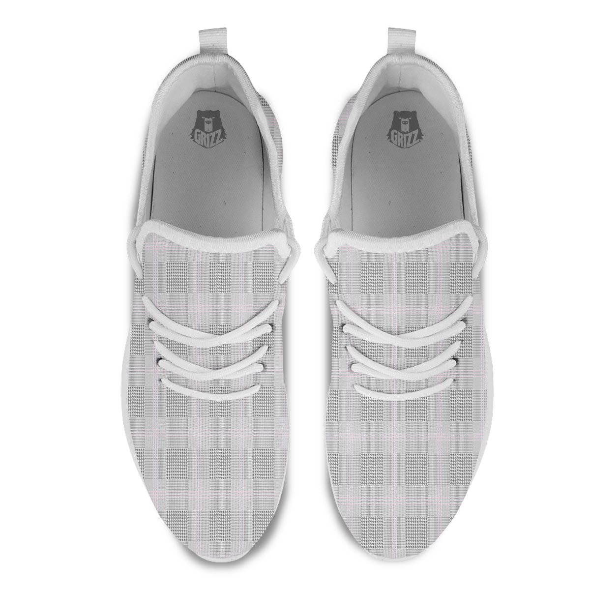 Grey Prince Of Wales Check Print White Athletic Shoes-grizzshop