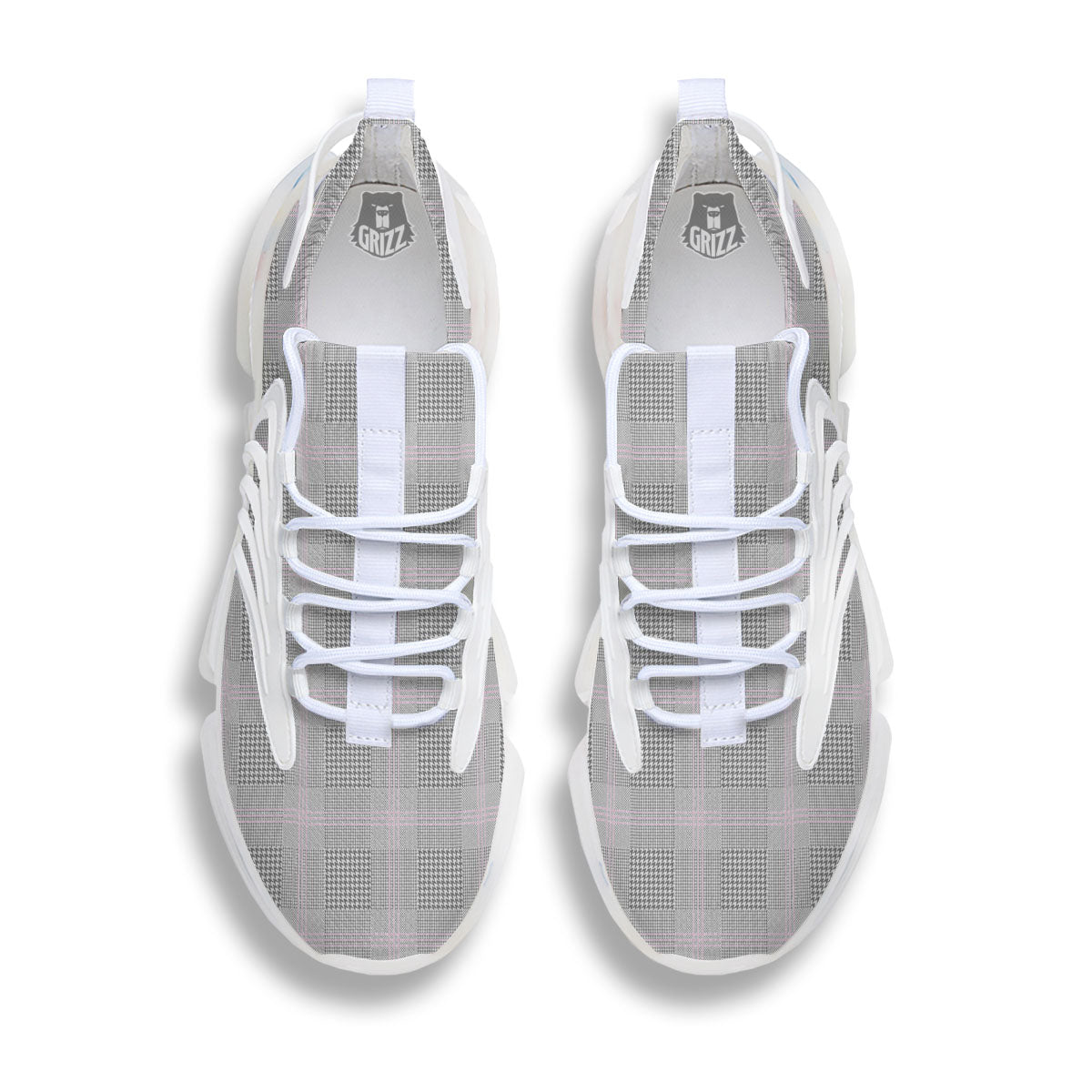 Grey Prince Of Wales Check Print White Gym Shoes-grizzshop