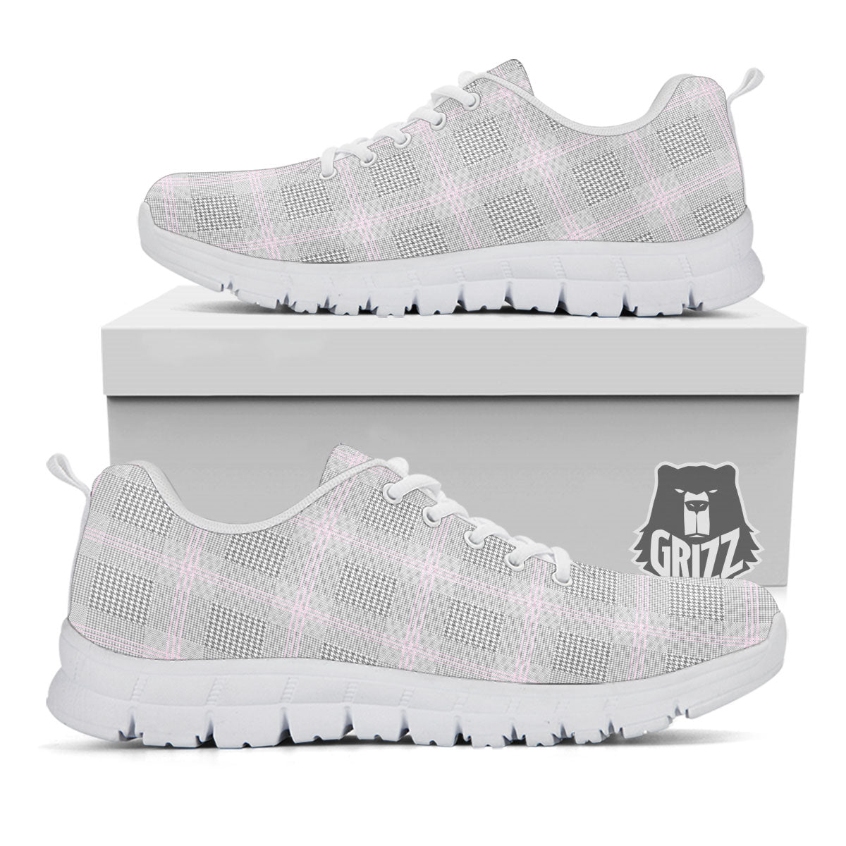 Grey Prince Of Wales Check Print White Sneaker-grizzshop