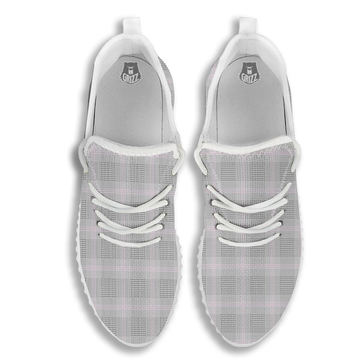 Grey Prince Of Wales Check Print White Walking Shoes-grizzshop