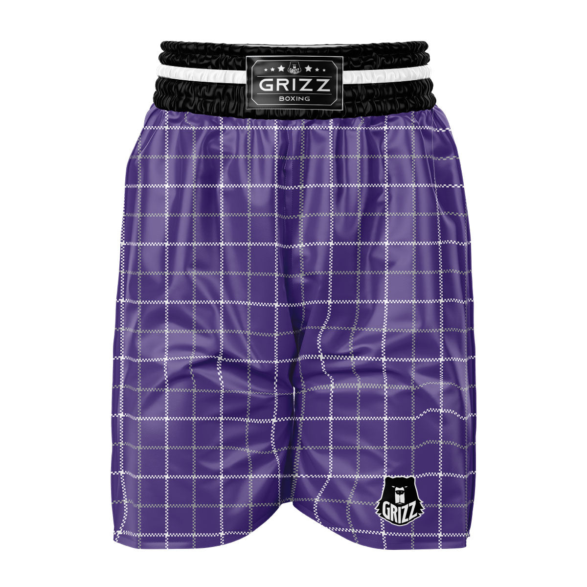 Grey Purple And White Tattersall Print Pattern Boxing Shorts-grizzshop