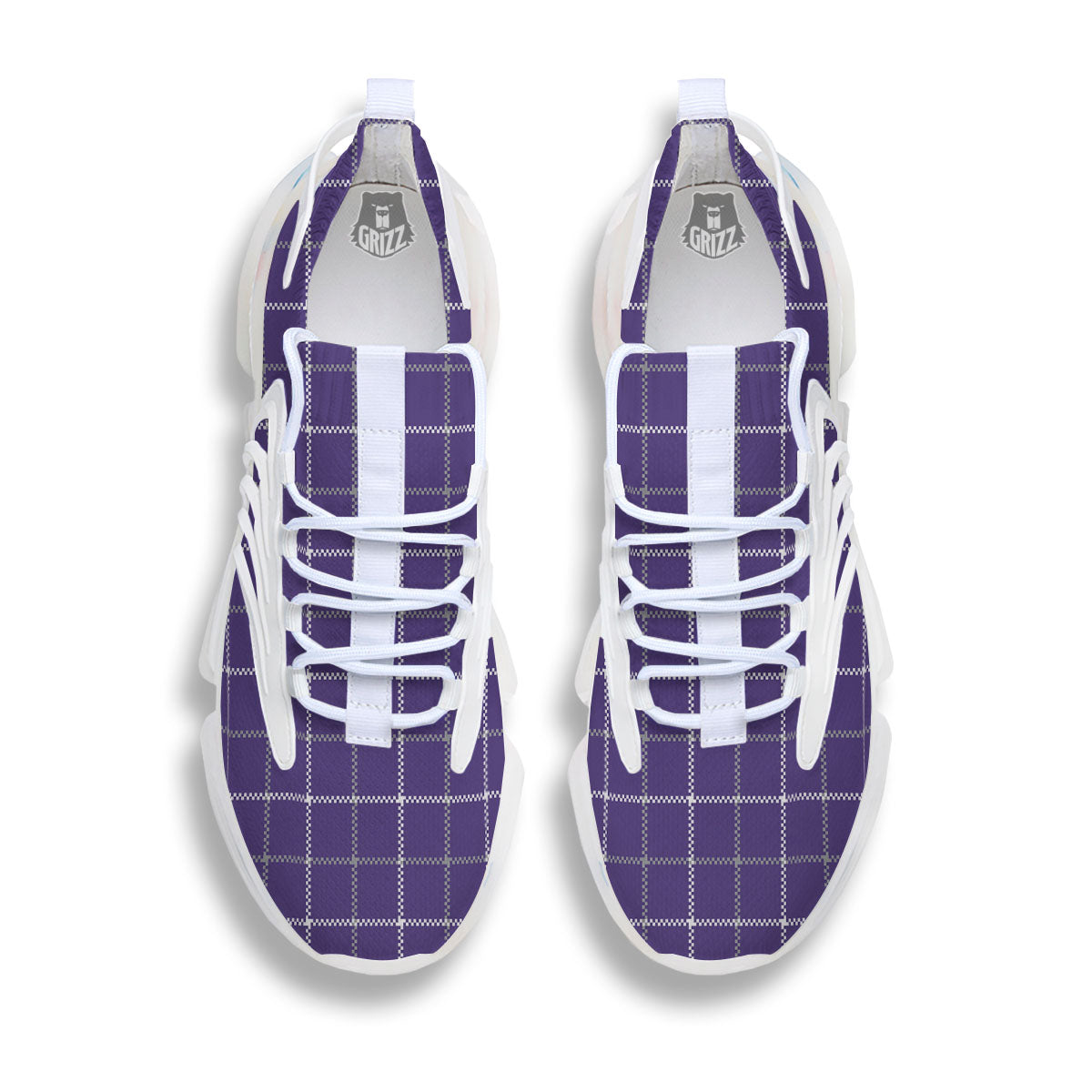 Grey Purple And White Tattersall Print Pattern White Gym Shoes-grizzshop