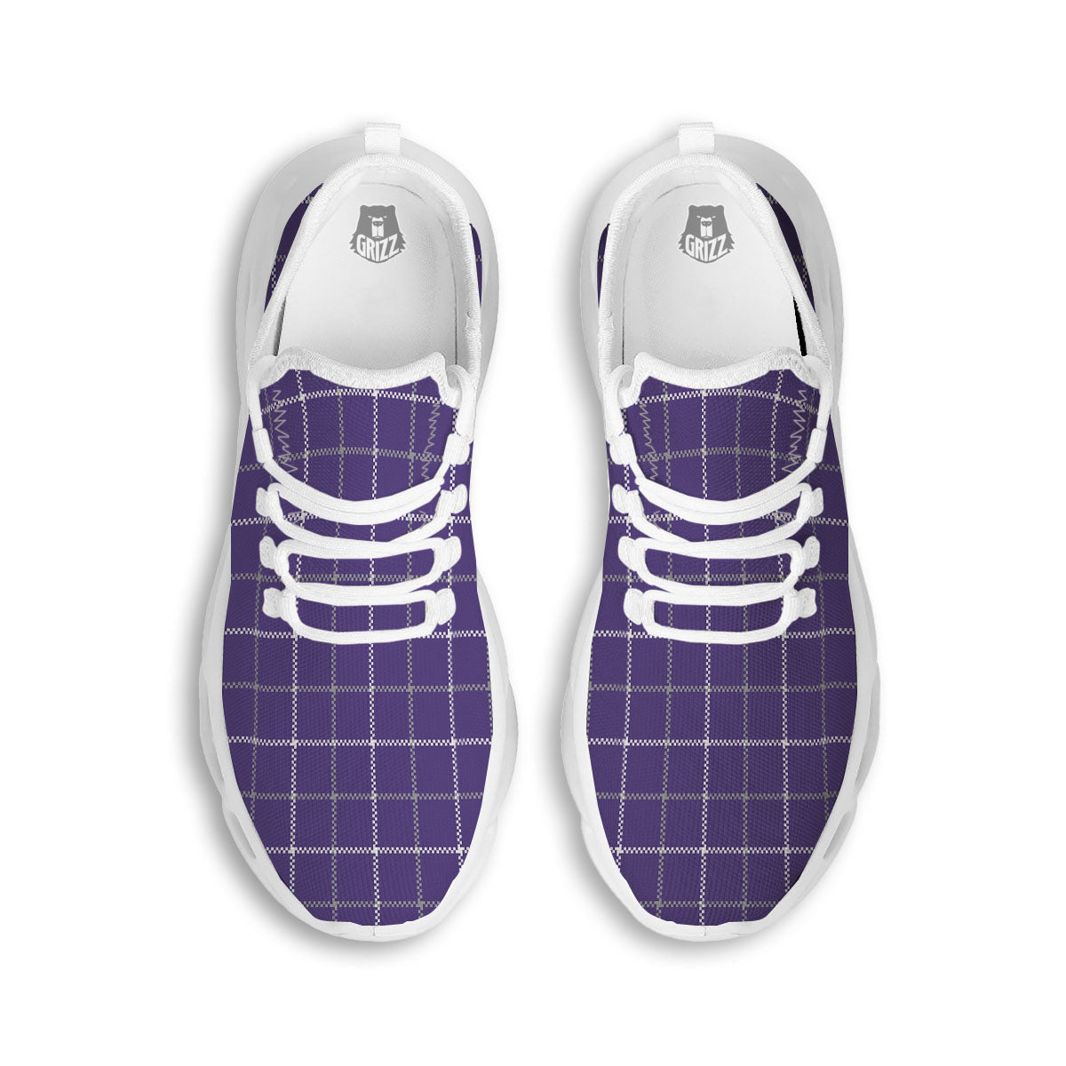 Grey Purple And White Tattersall Print Pattern White Running Shoes-grizzshop