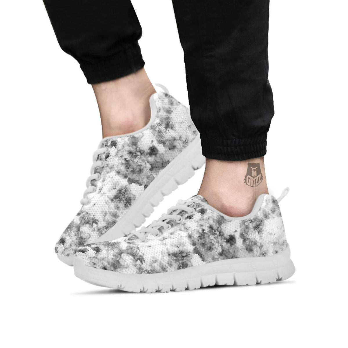 Grey Smoke Marble Print Pattern White Sneaker-grizzshop