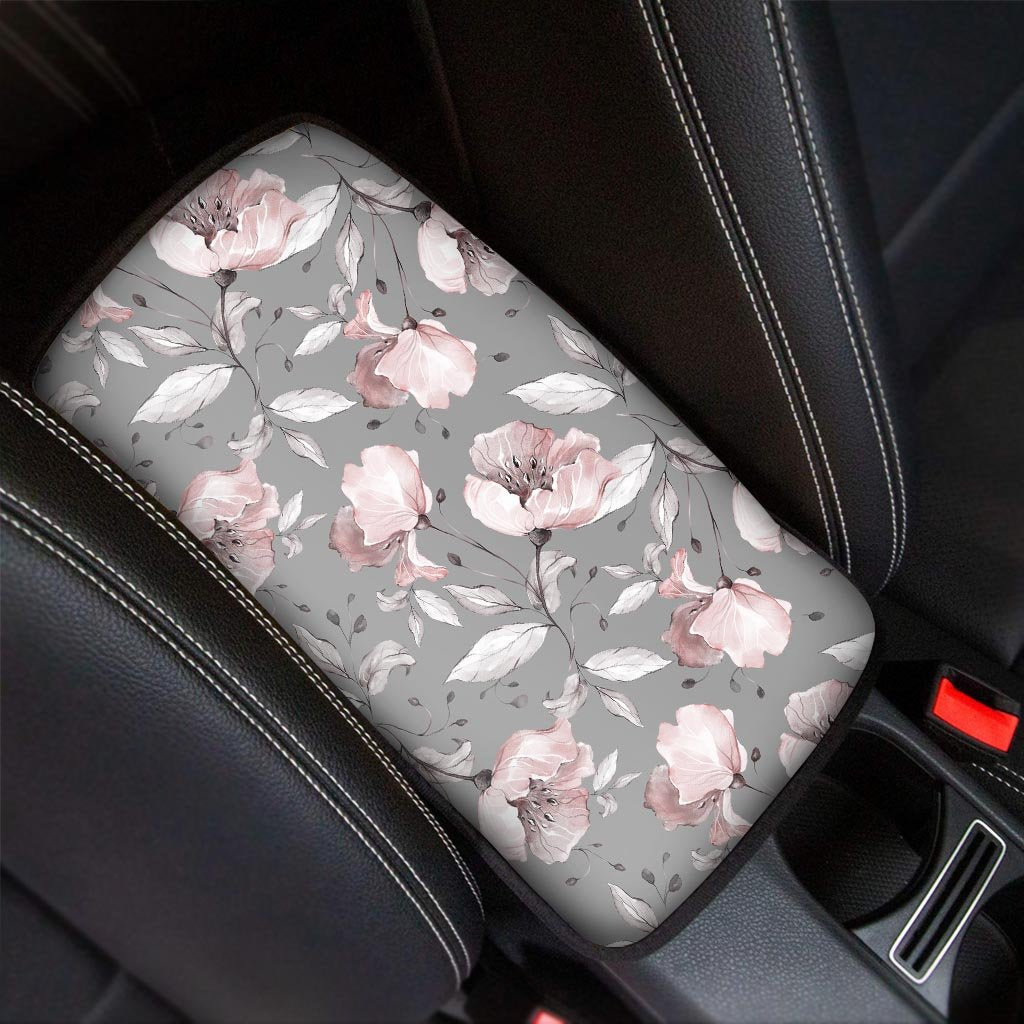 Grey Vintage Floral Print Car Console Cover-grizzshop