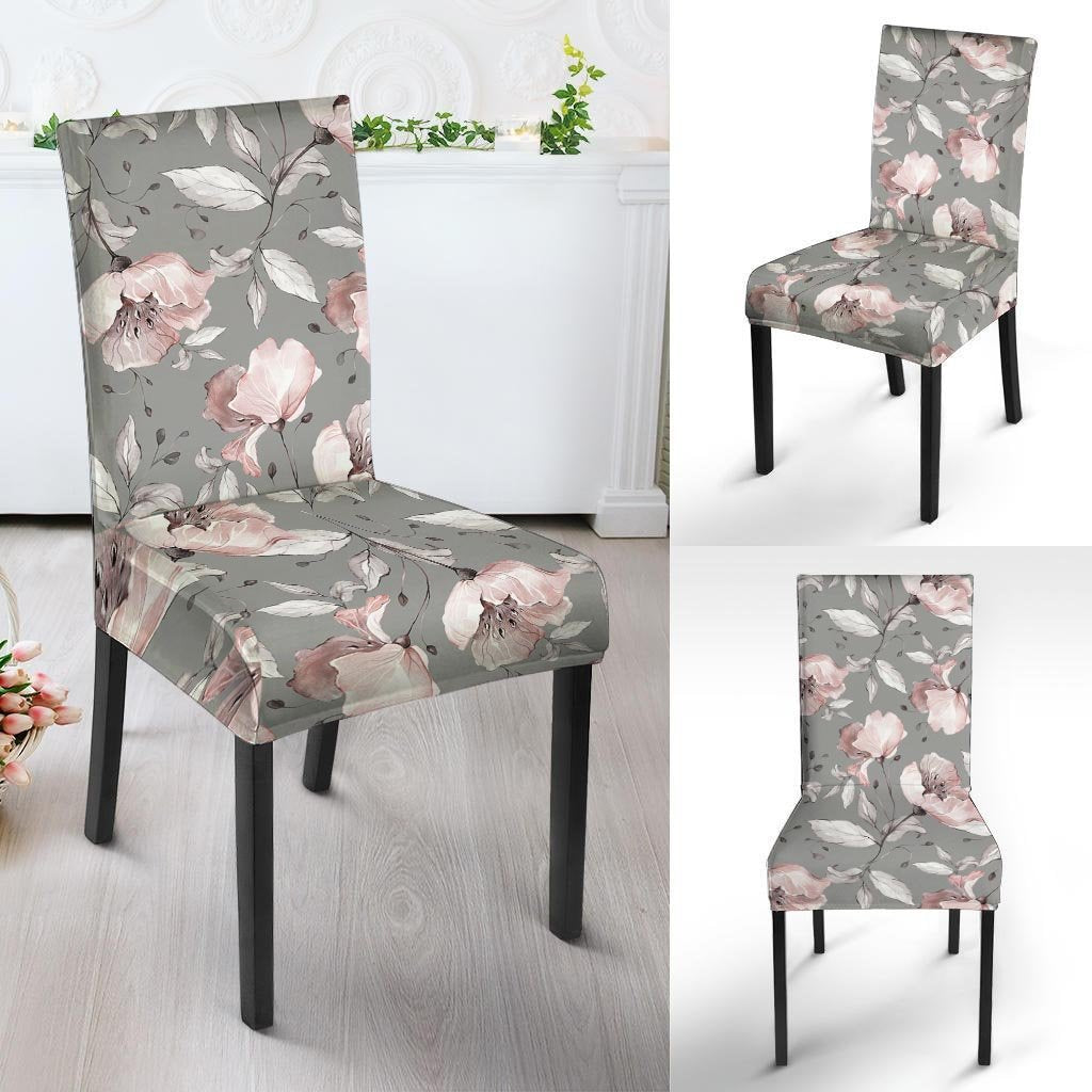 Grey Vintage Floral Print Chair Cover-grizzshop