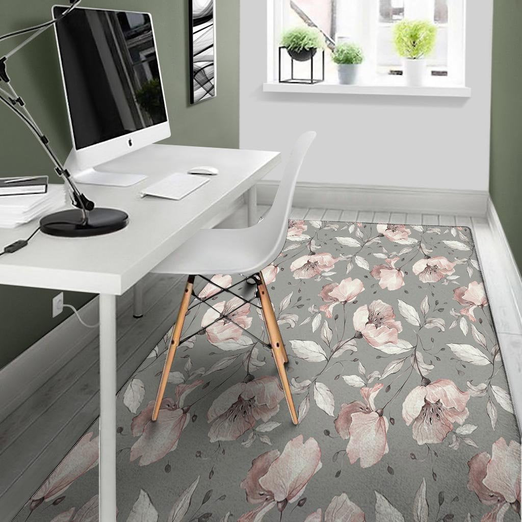 Grey Vintage Floral Print Floor Mat-grizzshop