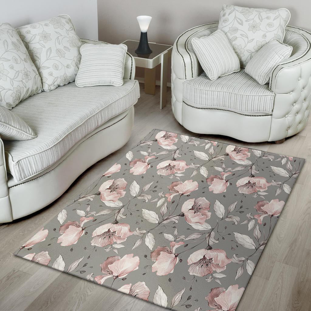 Grey Vintage Floral Print Floor Mat-grizzshop