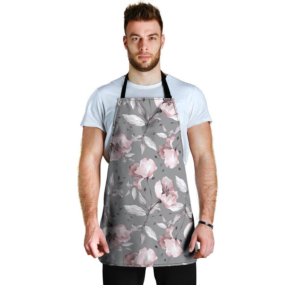 Grey Vintage Floral Print Men's Apron-grizzshop