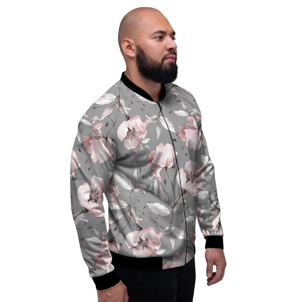 Grey Vintage Floral Print Men's Bomber Jacket-grizzshop