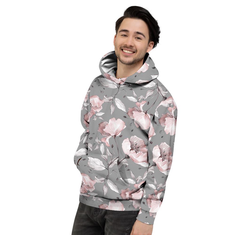 Grey Vintage Floral Print Men's Hoodie-grizzshop