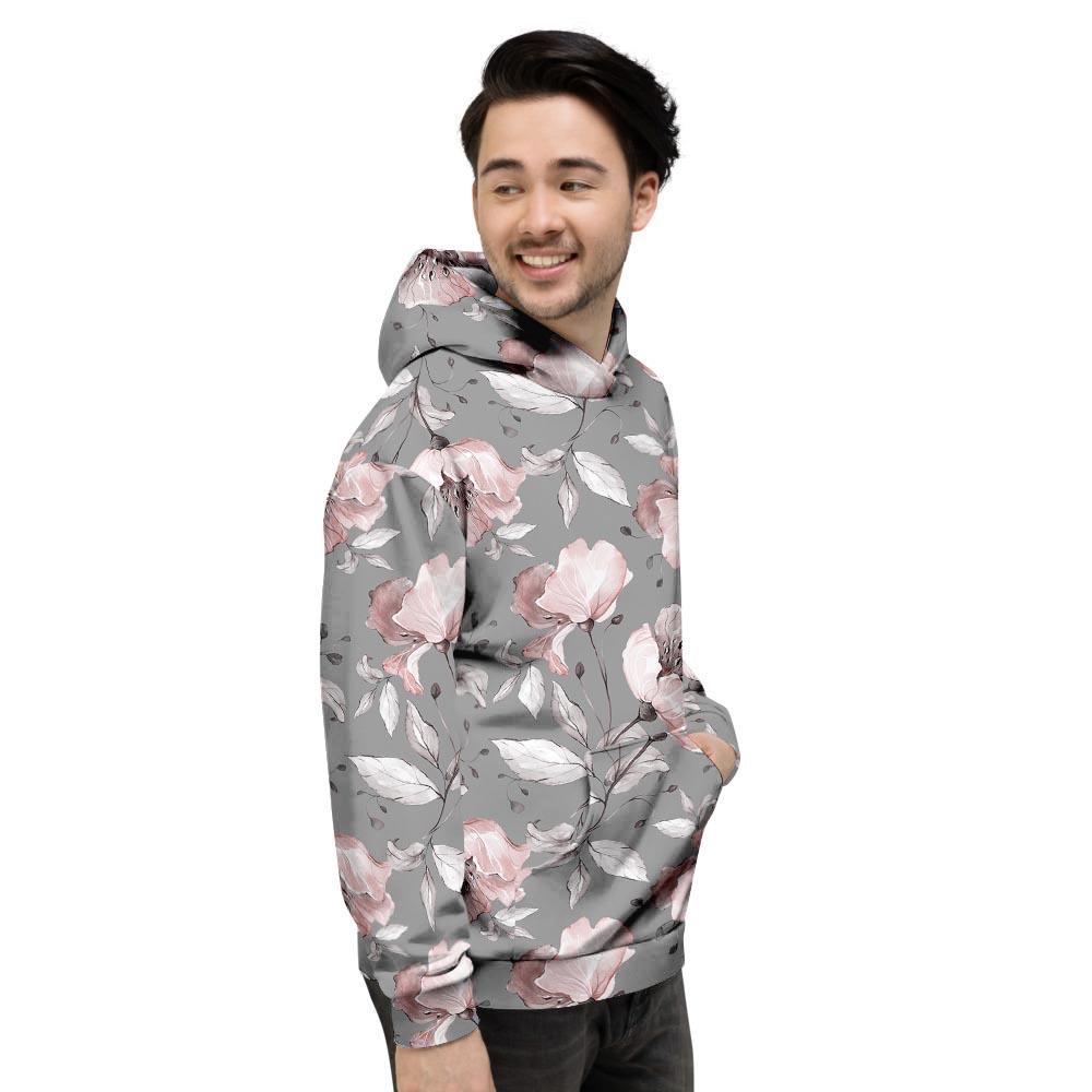 Grey Vintage Floral Print Men's Hoodie-grizzshop