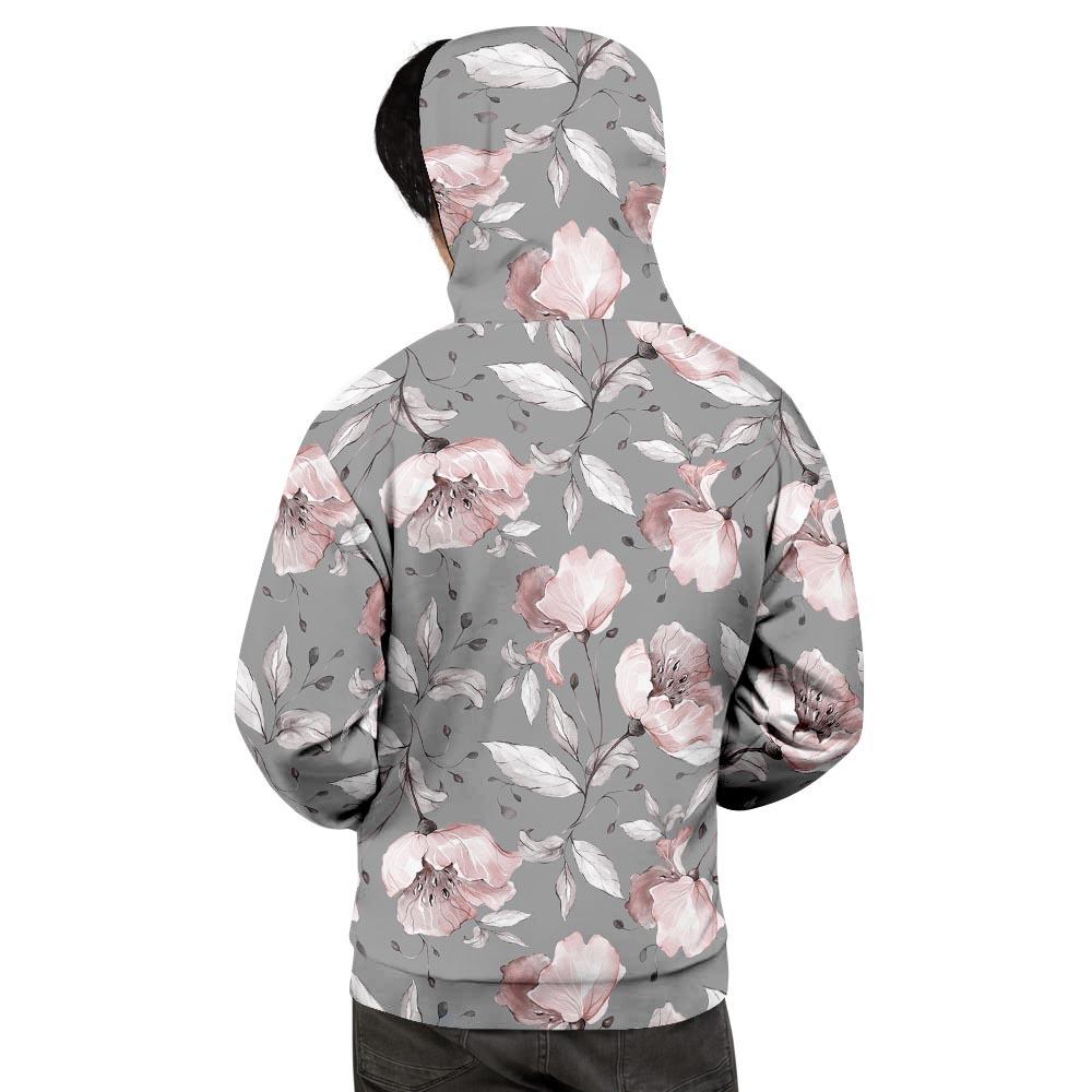Grey Vintage Floral Print Men's Hoodie-grizzshop