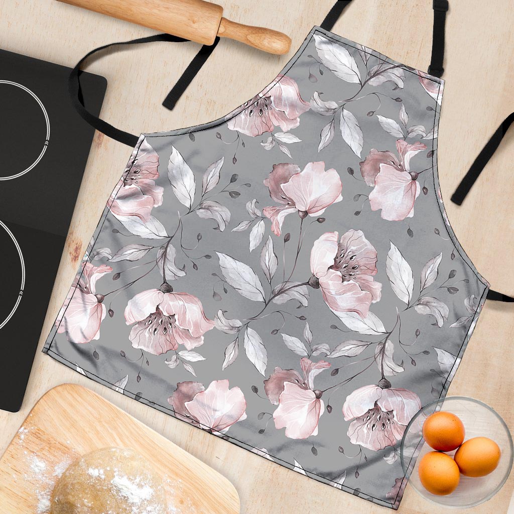 Grey Vintage Floral Print Women's Apron-grizzshop