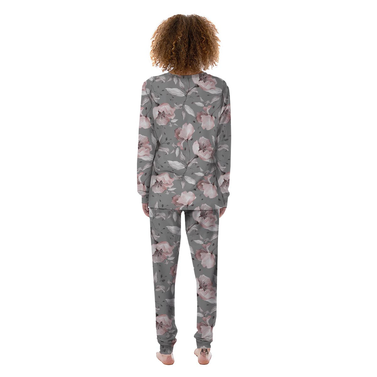 Grey Vintage Floral Print Women's Pajamas-grizzshop