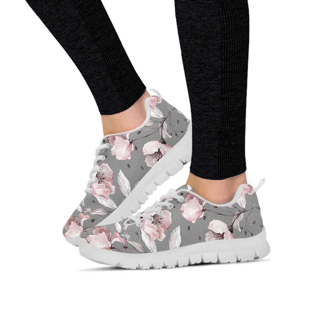 Grey Vintage Floral Print Women's Sneakers-grizzshop