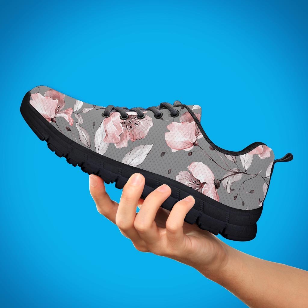 Grey Vintage Floral Print Women's Sneakers-grizzshop