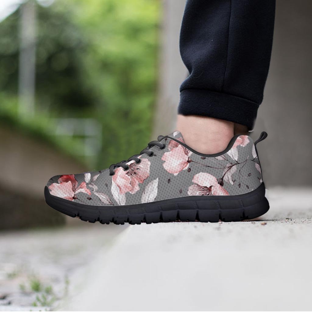 Grey Vintage Floral Print Women's Sneakers-grizzshop