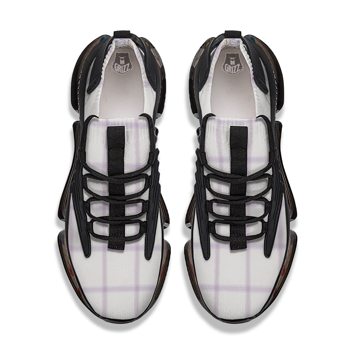 Grey White And Purple Tattersall Print Pattern Black Gym Shoes-grizzshop